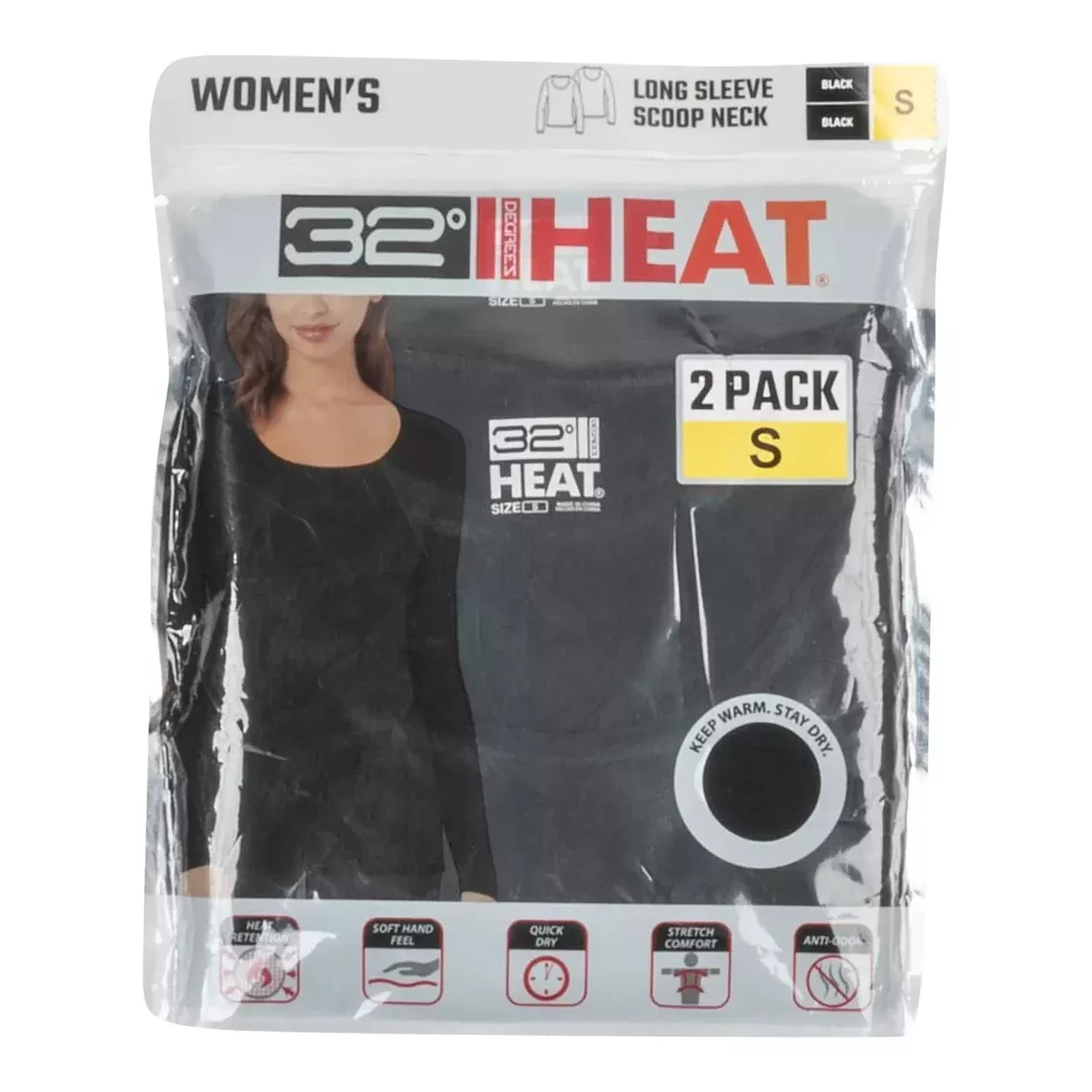 32 Degrees Long-Sleeve Scoop Neck Baselayer Top - 2 Pack - Women's